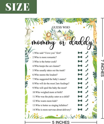 Miniatura 3 de Celepaty 36 tarjetas de safari de juego de Guess Who Mommy Or Daddy, Safari Jungle Baby Shower, juegos de baby shower, con temática de animales