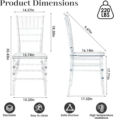Miniatura 3 de Sillas Chiavari de acrílico transparente, juego de 4 sillas de comedor modernas, sillas fantasma para eventos de decoración para bodas, fiestas