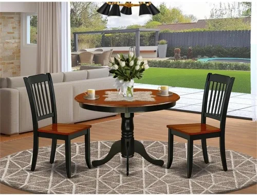 Miniatura 2 de East West Furniture HLDA3-BCH-W Juego de mesa de cocina de 3 piezas para espacios pequeños contiene una mesa de comedor redonda con pedestal y 2