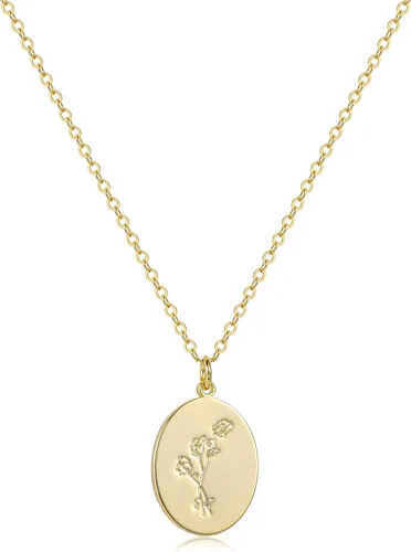 SJ JEWELRY Collar de flor de guardián chapado en oro de 14 quilates colgante de moneda de disco regalo personalizado para mujeres y niñas 12 meses