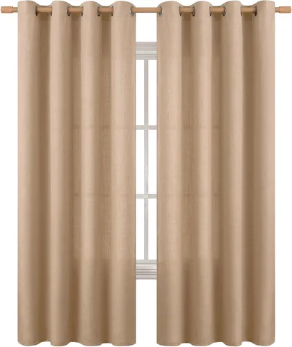 Miniatura 67 de BGment Cortinas de Lino Beige de 63 Pulgadas de Largo 2 Paneles - Tratamientos para Ventanas con Textura de Arpillera Filtrantes de Luz Cortinas