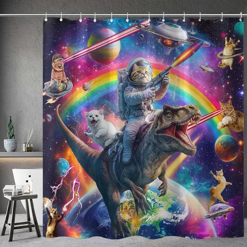 Miniatura 36 de Cortina de Ducha Divertida de Gato Lindo Divertido Árbol de Gato de Dibujos Animados Cortinas de Ducha para Baño Boho Anime Gatitos Niños Granja