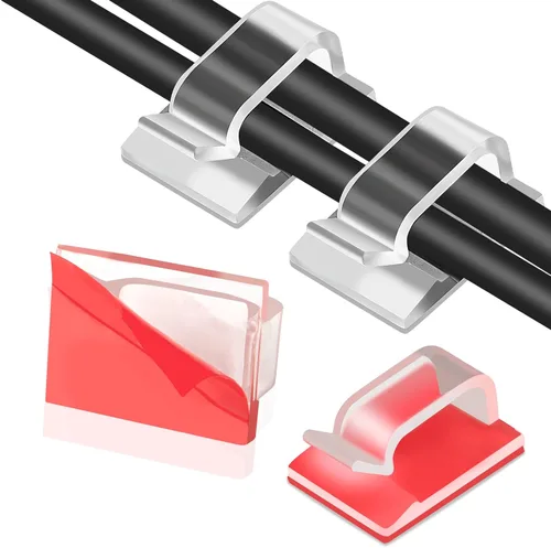 Miniatura 11 de Clips adhesivos grandes para cables (45 unidades, negro), clips de alambre mejorados para cables eléctricos, clips de cable adhesivos para organizar