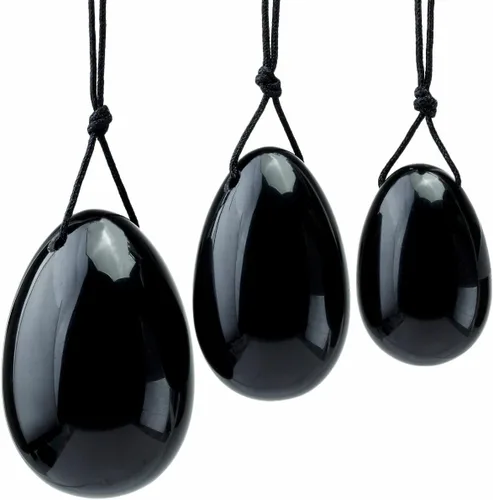 TUMBEELLUWA Yoni Huevo de cristal curativo 3 piedras de masaje perforadas para mujeres para entrenar músculos pélvicos ejercicio Kegel, obsidiana #1