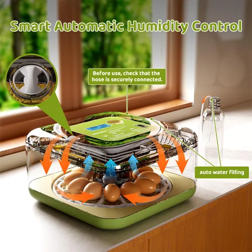 Miniatura 3 de Ovatt Incubadora de 12 huevos con pantalla LED, control automático de temperatura y humedad, y girador automático de huevos para huevos de pollo