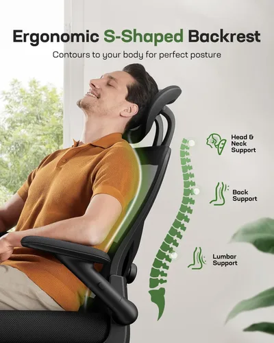 Miniatura 7 de Marsail Silla ergonómica de oficina, silla de escritorio, silla de juegos con soporte lumbar ajustable en altura, reposabrazos ajustable y Oscuro
