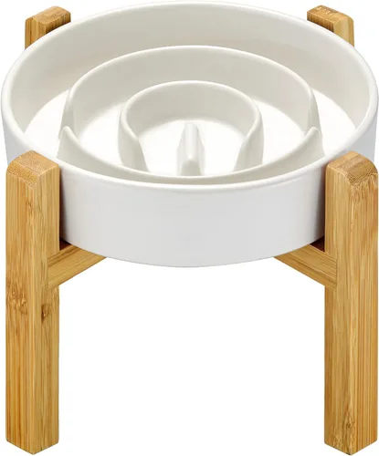 Miniatura 23 de Cuencos de cerámica para perros de alimentación lenta, 2.0 tazas de comedero lento para perros medianos y grandes, cuenco de laberinto de Blanco
