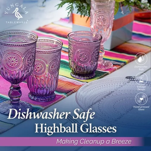 Miniatura 4 de Purple Highball Glasses - Juego de 6 vasos altos con diseño vintage único y un tono púrpura intenso. Cristalería apta para lavavajillas hecha