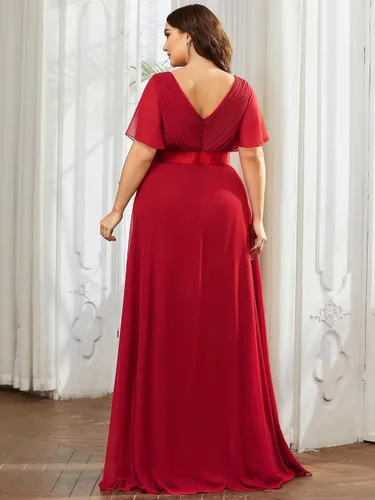 Miniatura 52 de Ever-Pretty Vestido formal para mujer, Navidad, Año Nuevo, cuello en V, gasa, talla grande, largo hasta el suelo, vestido de dama de honor