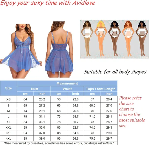 Miniatura 5 de Avidlove Lencería para mujer, babydoll de encaje, camisón de malla, camisón de noche, lencería seductora