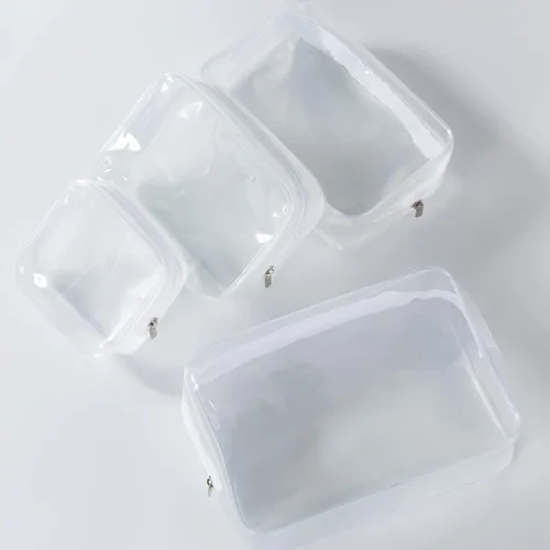 Miniatura 6 de Paquete de 5 bolsas de aseo de plástico transparente con cremallera aprobadas por la TSA, bolsa portátil para maquillaje y cosméticos para Blanco