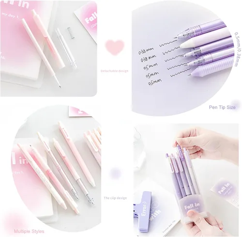 Miniatura 3 de Doraking 5 bolígrafos de gel de tinta negra, 0.38 mm/0.5 mm, punta suave, suministros de oficina para mujeres y hombres, para tomar notas (rosa)