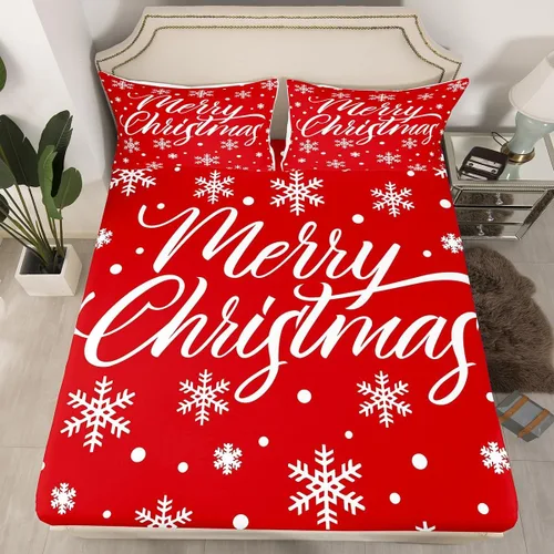 Miniatura 39 de Erosebridal Sábana bajera ajustable de Papá Noel con bolsillo profundo para niños, niñas y niños, juego de ropa de cama de Navidad para niños