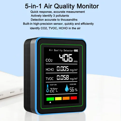 Miniatura 2 de Monitor de calidad del aire interior: Sensor de humedad de temperatura con CO2, TVOC, HCHO, detector portátil profesional, medidor de calidad
