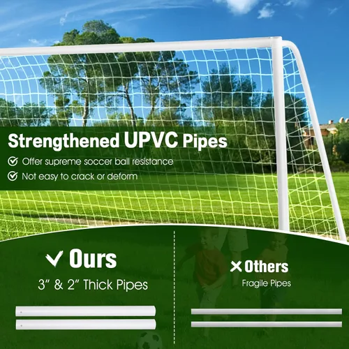Miniatura 5 de Goplus Portería de fútbol, red de fútbol de 12 x 6 pies/8 x 6 pies / 6 x 4 pies con marco UPVC fuerte, instalación rápida, red de alta resistencia