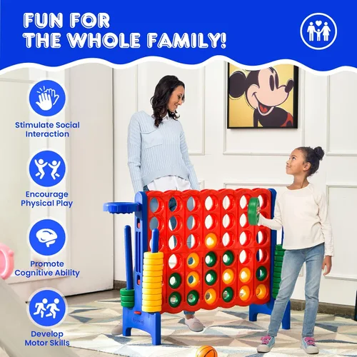 Miniatura 3 de HONEY JOY Juego gigante gigante de 4 a puntuación, 3 en 1 para interiores y exteriores, juego de patio familiar con aro de baloncesto y lanzamiento