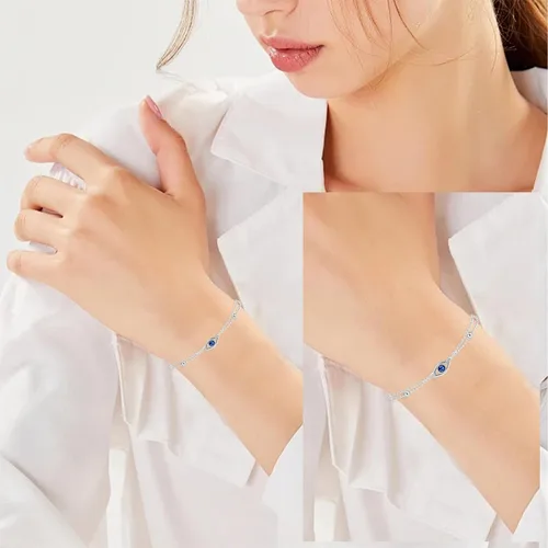 Miniatura 3 de Pulseras de plata de ley 925 con infinito de mal de ojo, ajustable, para mujer, madre, esposa, novia, regalo de joyería