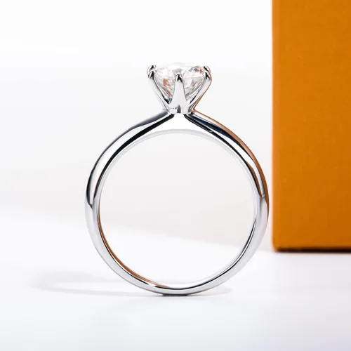 Miniatura 4 de Anillo de moissanita, 0.511.522.53 quilates redondo de corte brillante de moissanita, anillo de compromiso solitario de seis puntas, chapado en oro