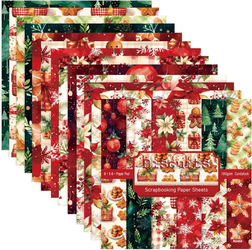 Miniatura 7 de Papel de recortes de Navidad de Poinsettia, 24 hojas de 6 pulgadas, de una sola cara, sin ácidos, papel de patrón floral de Navidad plegado plano
