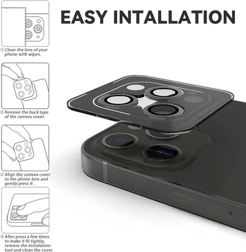 Miniatura 4 de CloudValley Protector de lente de cámara para iPhone 13 Pro - iPhone 13 Pro Max, película de vidrio templado, cubierta protectora de lente de Grafito