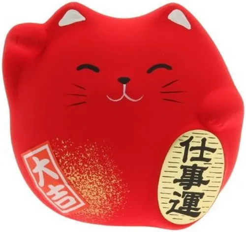 Miniatura 5 de JapanBargain Figura japonesa de gato de la suerte de Maneki Neko, estatua de cerámica de gato de la fortuna de Feng Shui para riqueza y buena Dorado
