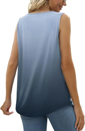 Miniatura 18 de Saloogoe - Camisetas sin mangas veraniegas para mujeres, plisadas con cuello cuadrado y dobladillo curvado, blusas de ajuste holgado con movimiento