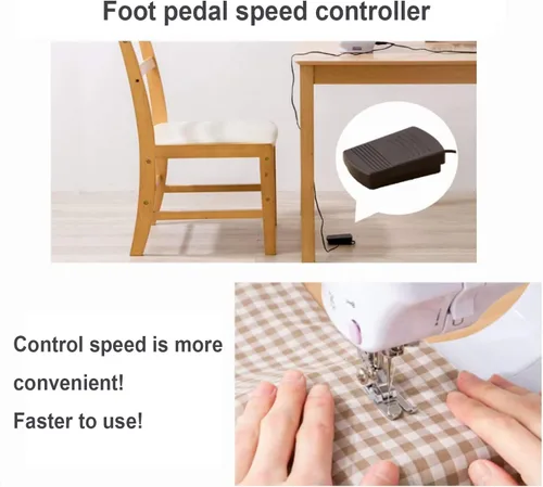 Miniatura 6 de Máquina de coser para principiantes, mini portátil eléctrico, 12 puntadas integradas con costura inversa, 2 velocidades de doble hilo con pedal