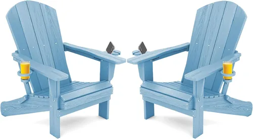 Miniatura 17 de SERWALL Silla Adirondack plegable, Silla Adirondack HDPE con textura de madera - gris