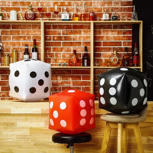 Miniatura 3 de Ceenna 6 dados inflables grandes de 11.8 pulgadas gigantes inflables gigantes de color rojo, blanco y negro, decoración de noche de juego