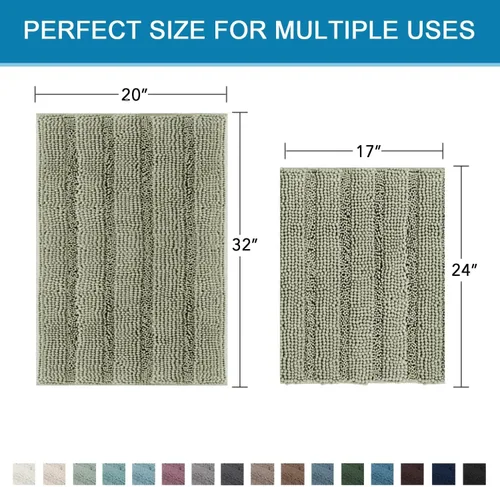 Miniatura 424 de H.VERSAILTEX Tapetes de baño antideslizantes para baño, alfombras de baño extragruesas de felpilla a rayas, tapetes de baño de 47" x 17", alfombras