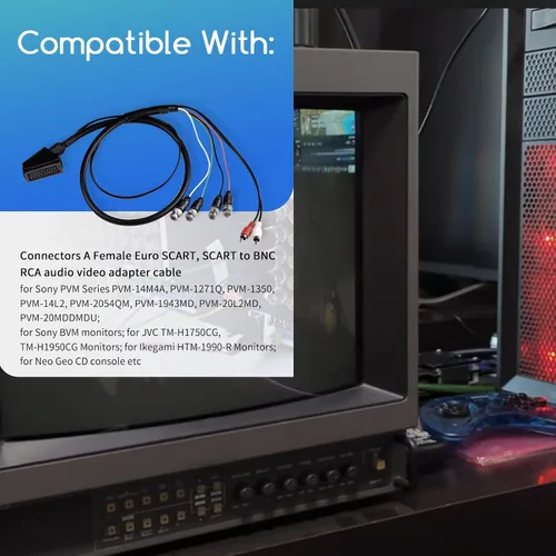 Miniatura 2 de XTPTFABS Cable hembra RGB Euro SCART a 4 RGB BNC y 2 RCA adaptador de audio y videojuego, uso para monitores Sony PVM serie BVM, monitor JVC Series