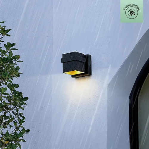Miniatura 3 de Aplique de pared Globe Electric 60000022 para exterior con LED integrado de 11,5 W, negro mate, acento dorado, 400 lúmenes, 3000 Kelvin, 90 CRI