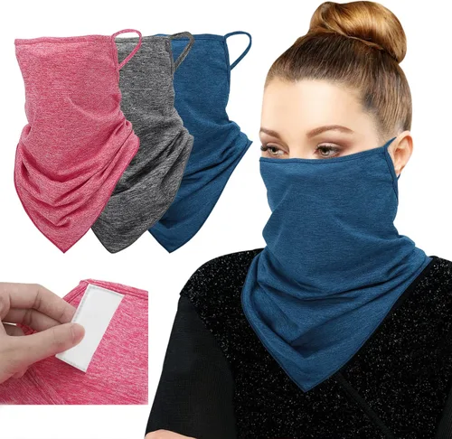 Miniatura 9 de MoKo Scarf Mask Bandana with Ear Loops 3 Pack, Neck Gaiter Balaclava with Filter Pocket UV Protection Mask
