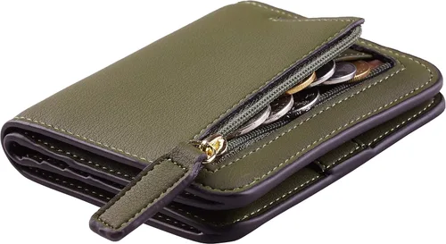Miniatura 27 de Toughergun Cartera pequeña de cuero delgada para mujer con protección RFID, mini monedero bifold compacto con ventana de identificación transparente