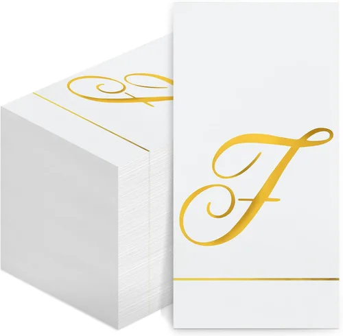 Miniatura 20 de Pasimy 100 servilletas con inicial, servilletas con monograma para invitados, toallas de papel con letras doradas, desechables, elegantes, toallas