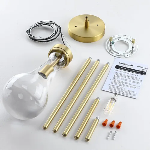 Miniatura 8 de Untrammelife Lámpara colgante de gota de lluvia, latón dorado soplado a mano transparente de vidrio sólido colgante, lámpara colgante de varilla