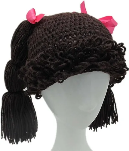 Miniatura 3 de BIBITIME Gorro de punto de coleta hecho a mano para mujeres y niñas, gorro trenzado con lazo