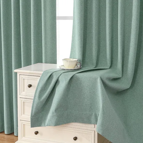 Miniatura 4 de OWENIE Rady - Cortinas opacas con textura de lino verde 100% para dormitorio, 63 pulgadas de largo, 2 paneles, bloqueo de luz completa, aislamiento