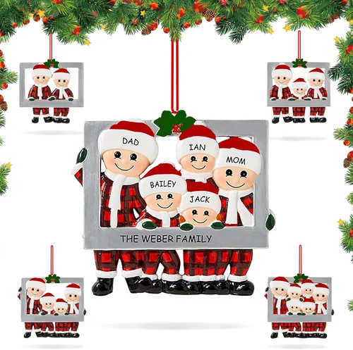 Miniatura 8 de Adorno de Navidad personalizado 2025, adorno para árbol de Navidad, marco personalizado de familia feliz hecho de cerámica, colgante con nombre