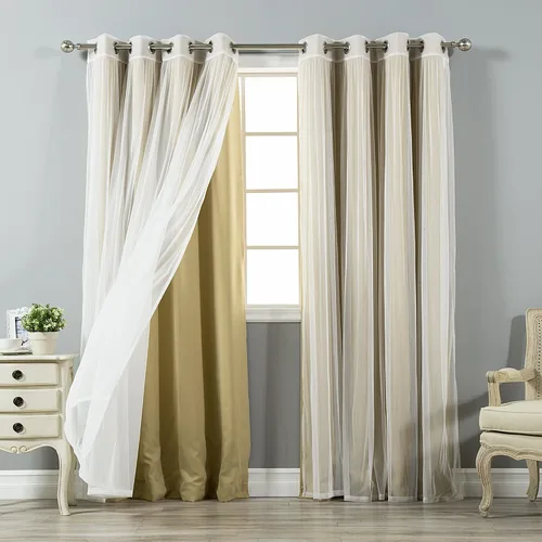 Miniatura 41 de Best Home Fashion Mix and Match - Juego de 4 cortinas de tul transparente y opacas, con ojales de acero inoxidable y níquel Rosa empolvado