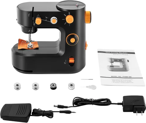 Miniatura 8 de Máquina de coser portátil, mini máquina de coser de 2 velocidades, kit de costura seguro y máquina de coser pequeña fácil de usar con luz LED, pedal