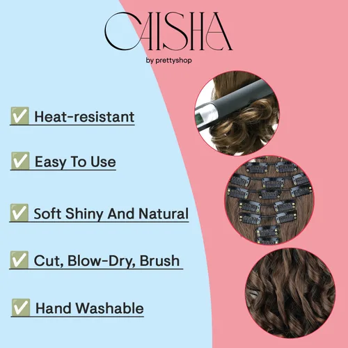Miniatura 7 de PRETTYSHOP XXL Full Head Set 8 PCs 20 pulgadas Clip en extensiones de pelo Hairpiece Wavy Heat-Resisting, CES1-1_1, 1
