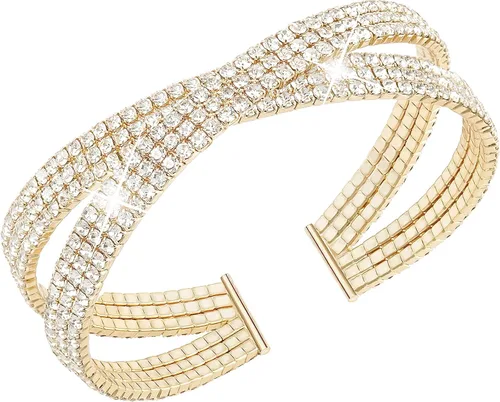 Miniatura 13 de Suyi Pulsera de Diamantes de Imitación Brazalete Dorado Multicapa para Mujer Pulseras de Cristal Nupciales