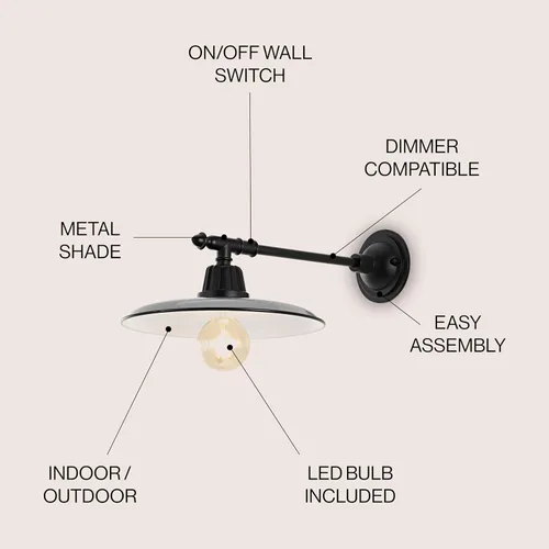 Miniatura 3 de JONATHAN Y Lámpara de pared industrial de 12 pulgadas color gris/negro con 1 luz, lámpara de pared industrial para porche, patio, brazo victoriano