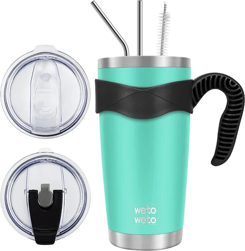 Miniatura 52 de WETOWETO - Vaso de viaje con aislamiento de 20 onzas, de acero inoxidable, con doble pared, a prueba de fugas, taza de café con revestimiento