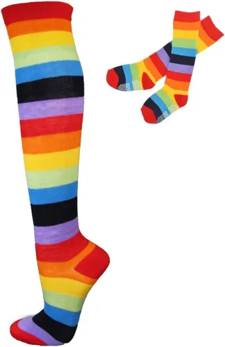 Miniatura 2 de Couver - Calcetines altos antideslizantes a la rodilla para niños y jóvenes, diseño de rayas arcoíris
