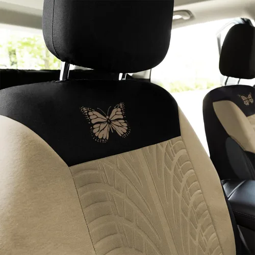 Miniatura 6 de BESULEN Fundas de asiento delantero de automóvil, paquete de 2 protectores de asiento automotriz de mariposa, accesorios para el interior del Beige