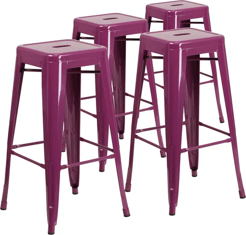 Miniatura 23 de Flash Furniture Lily - Juego de 4 taburetes de bar de metal rojo sin respaldo de 30 pulgadas de alto grado comercial para interiores y exteriores