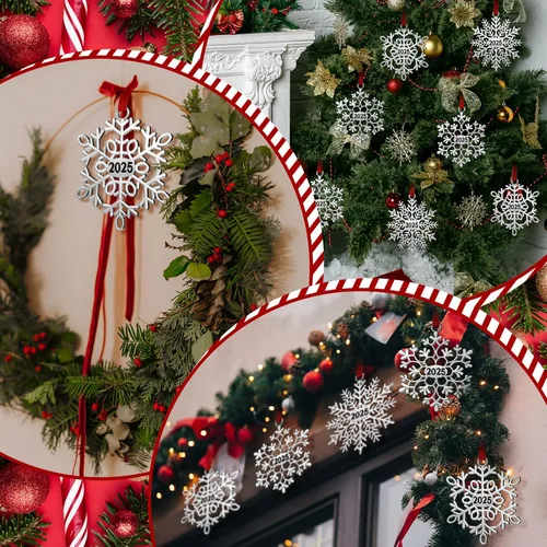 Miniatura 5 de Hotop 12 piezas Adorno de Navidad de copo de nieve de metal 2025 para árbol de Navidad, adornos colgantes de Navidad para árbol de Navidad, adornos