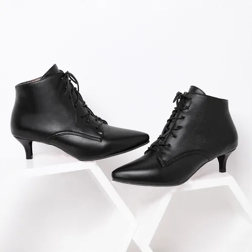 Miniatura 7 de SEIFIN Botines con cordones para mujer, tacón bajo y medio, con cremallera lateral, botines cortos con puntera puntiaguda